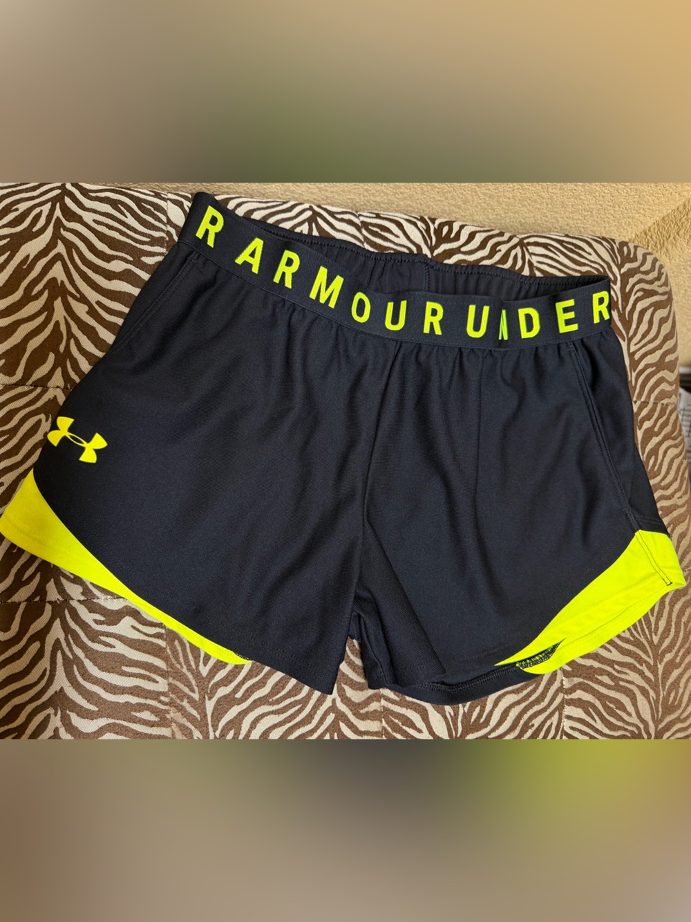 Under Armour Black & Neon Yellow Women's Athletic Shorts